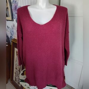Free People C.O.Z.Y Pullover Offbeat Oversized Sz MEDIUM Burgundy Red